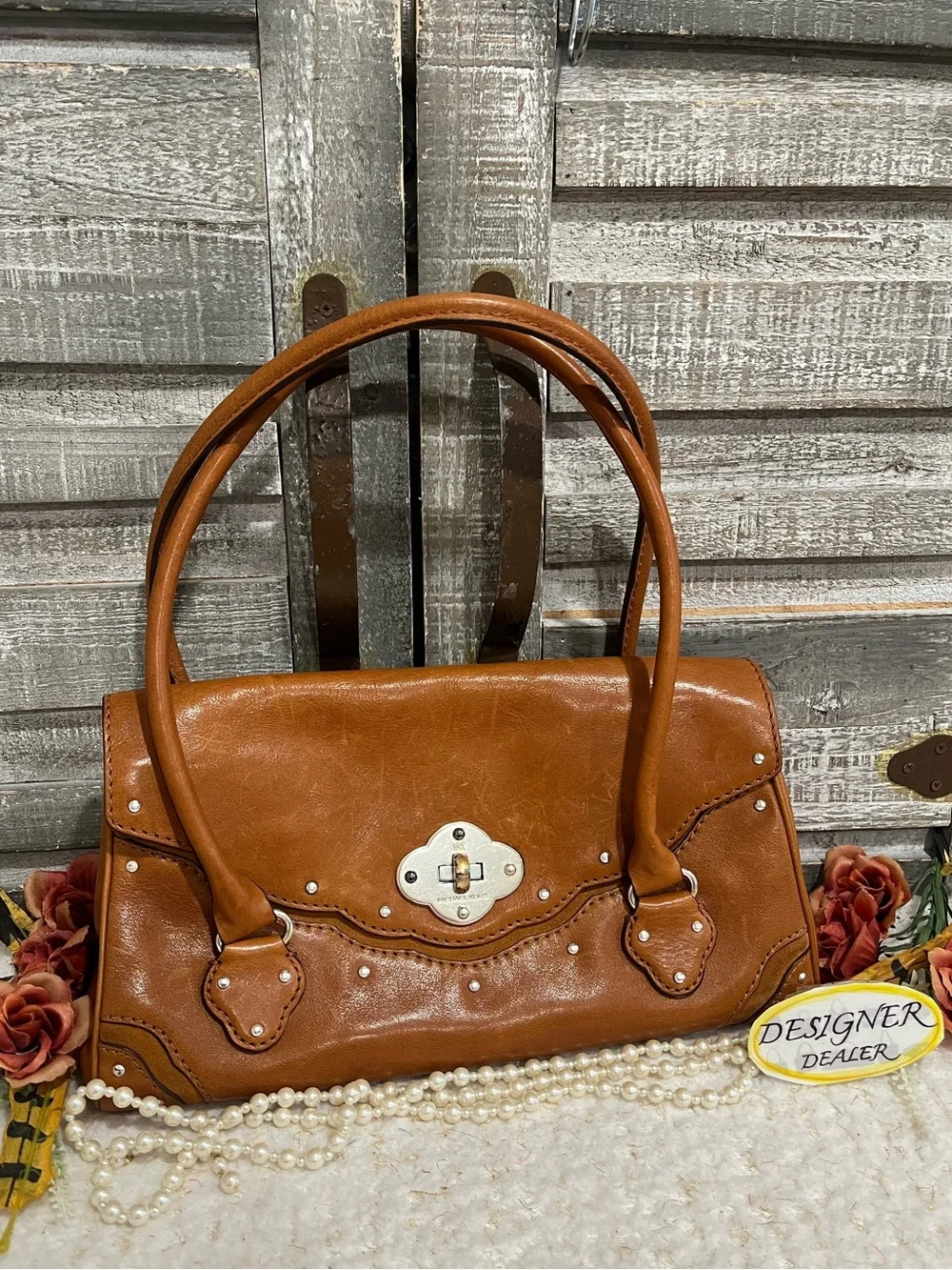 Michael Kors Vintage Leather & Suede Caramel Satchel